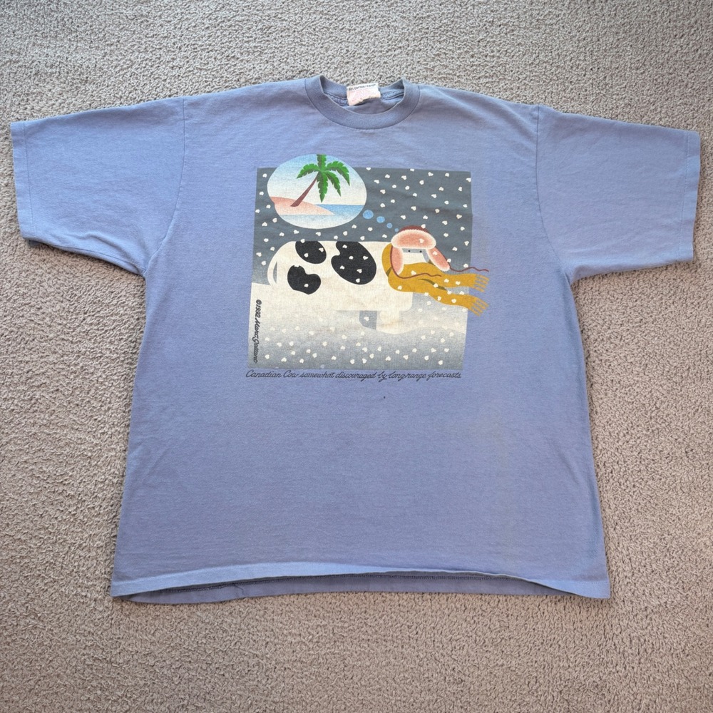 Vintage 1992 Cows Prince Edward Island T Shirt XL Blue Cow Winter Made In Canada